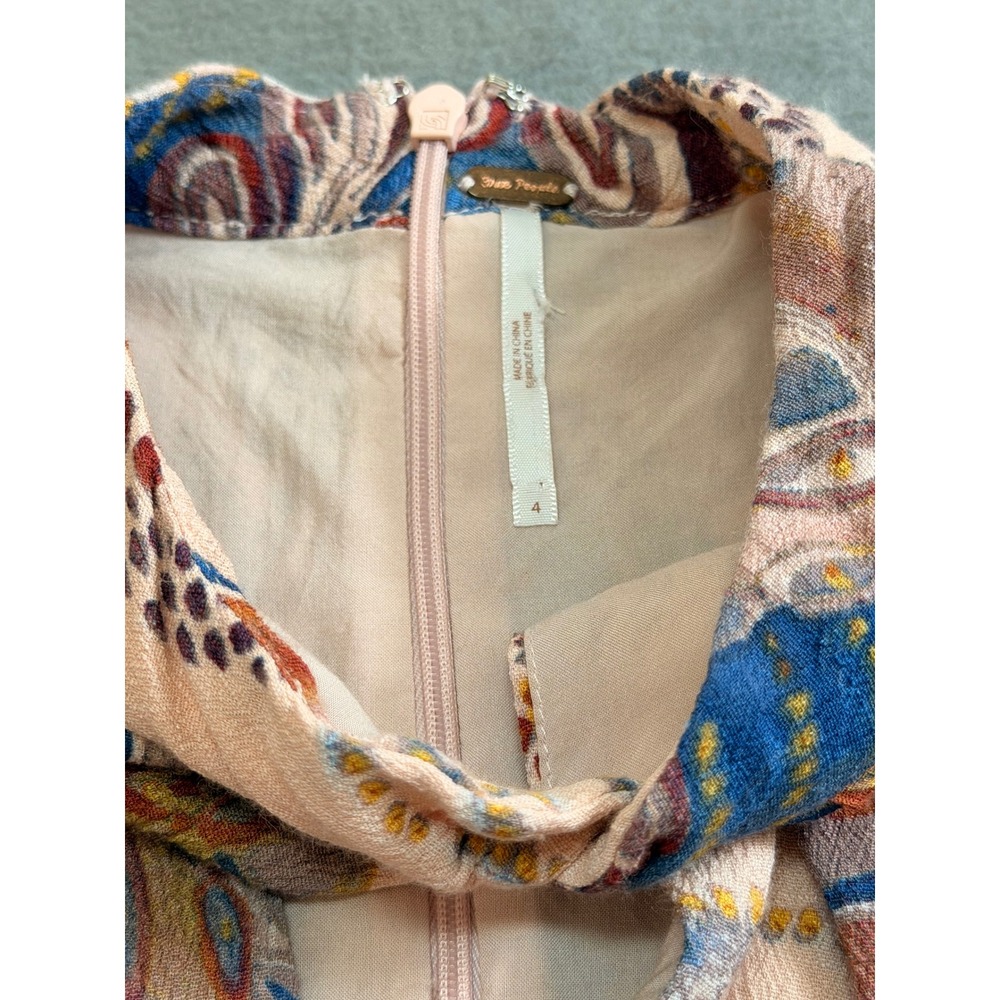 Abstract Floral Print Midi‎ Dress Puff Sleeve Boho Chic Festival - Picture 6 of 10